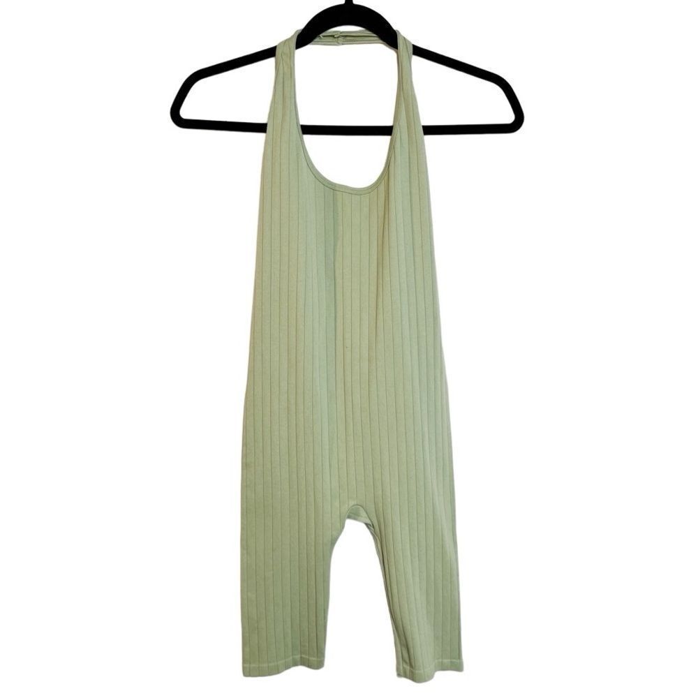 Zara Seamless Ribbed Halter Shorts Jumpsuit Sage Green XS Small